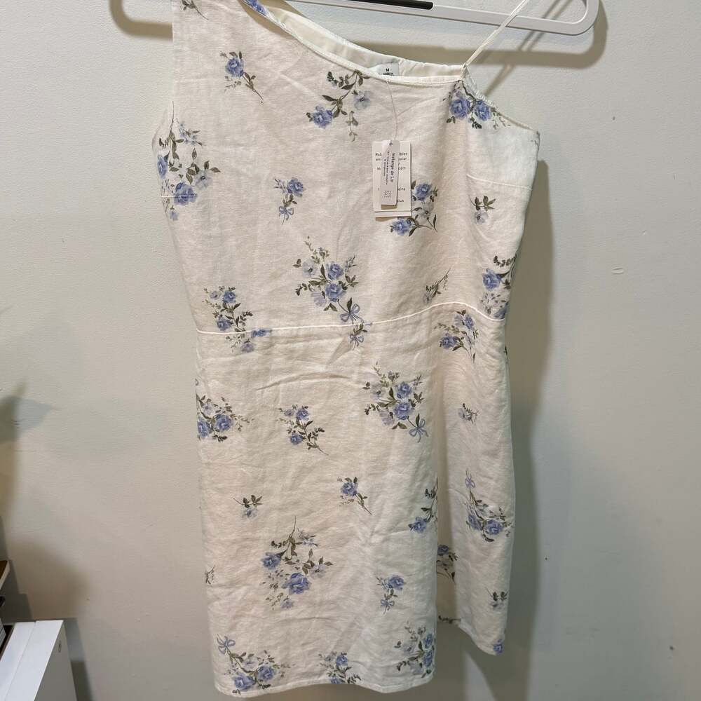 Hollister Linen-Blend Floral Asymmetrical One-Shoulder Mini Dress